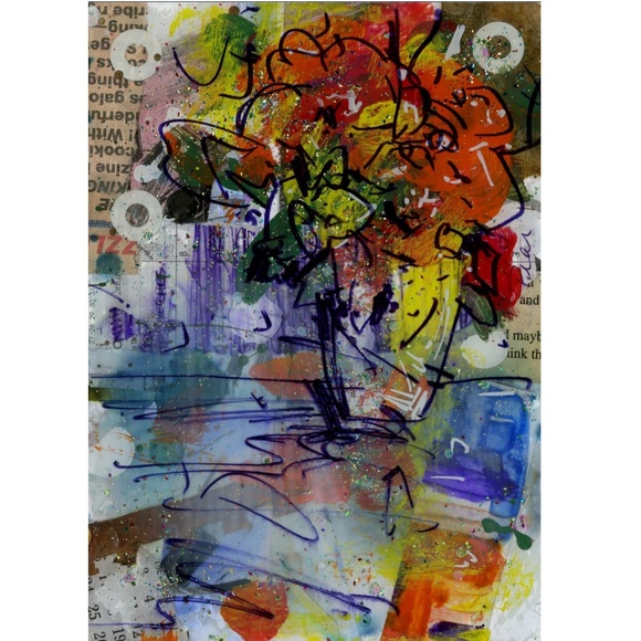 Mixed Media Floral Art by Kathy Morton Stanion - Flowers In Vase 5 - Picture 1 of 4